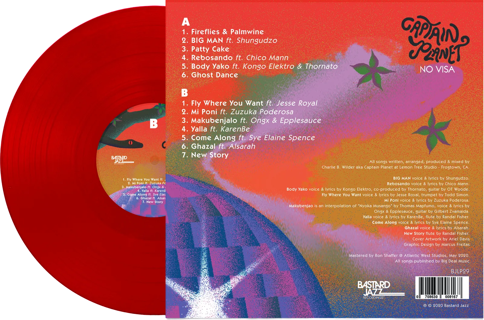 Captain Planet No Visa back sleeve, track typography and red vinyl