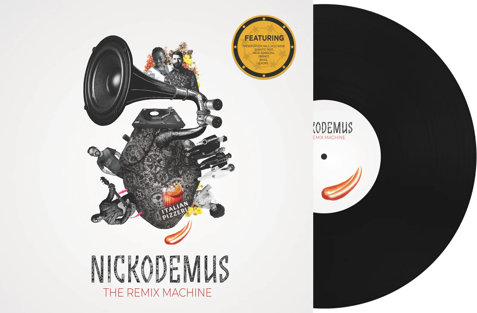 Nickodemus The Remix Machine front sleeve with machine composition and black vinyl