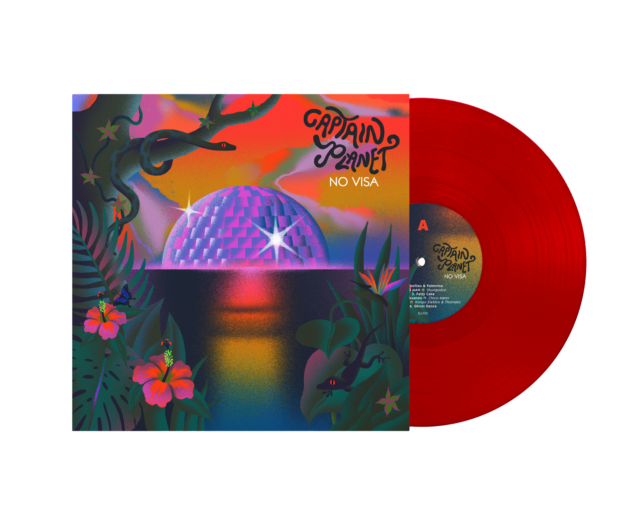 Captain Planet No Visa illustrated album sleeve with red vinyl record