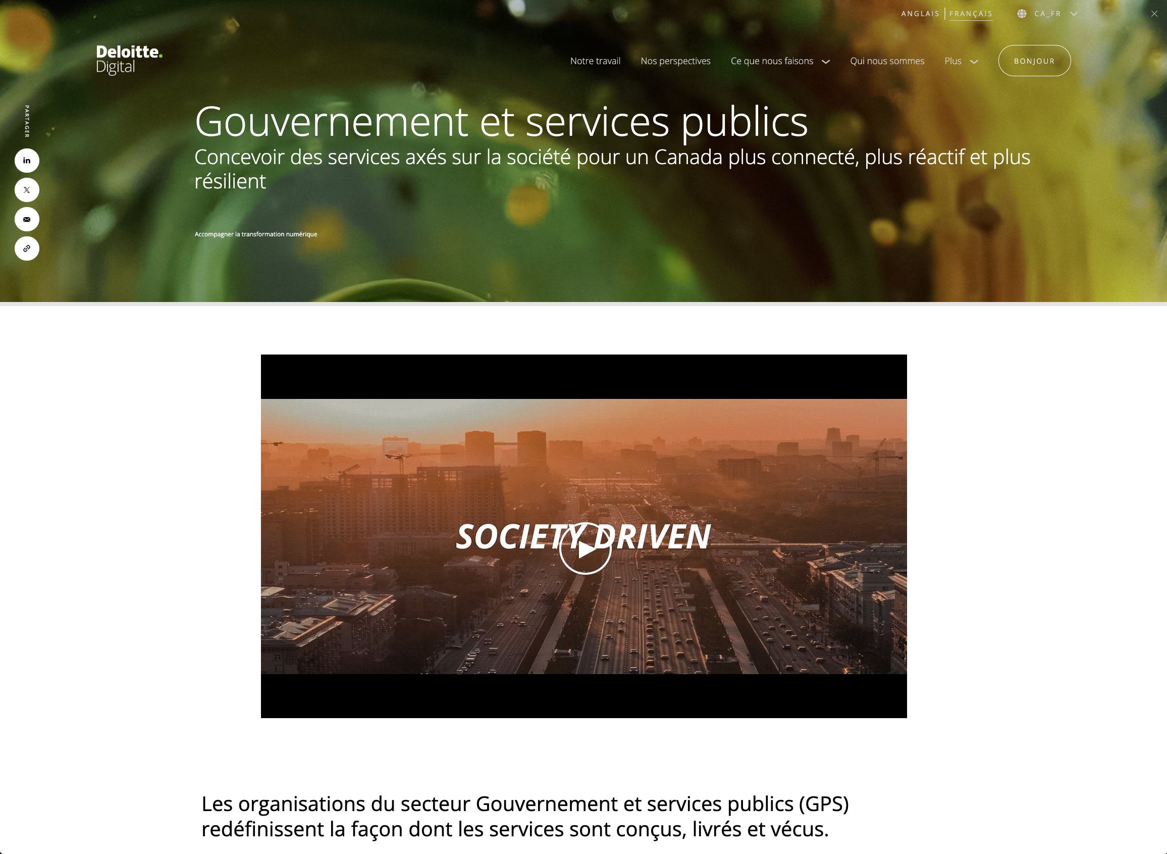 Published French government and public sectors page from Deloitte Digital Canada
