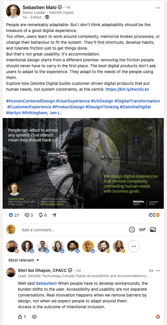 LinkedIn post showing the design campaign asset in context