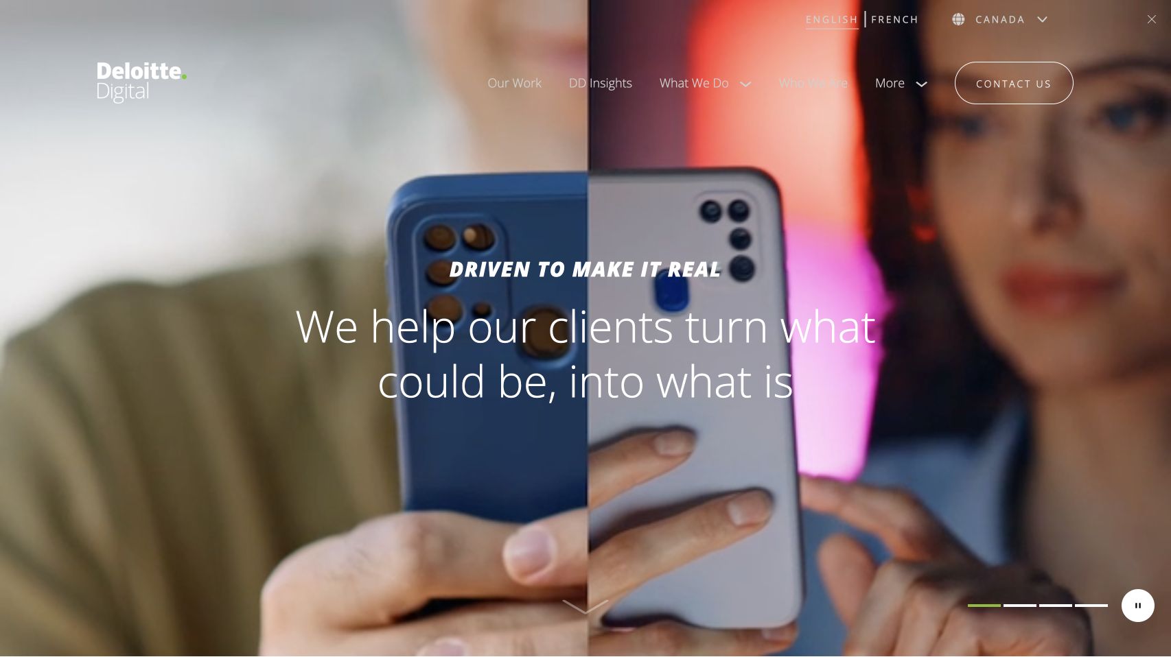 Current public Deloitte Digital Canada homepage in English showing the Driven to make it real story