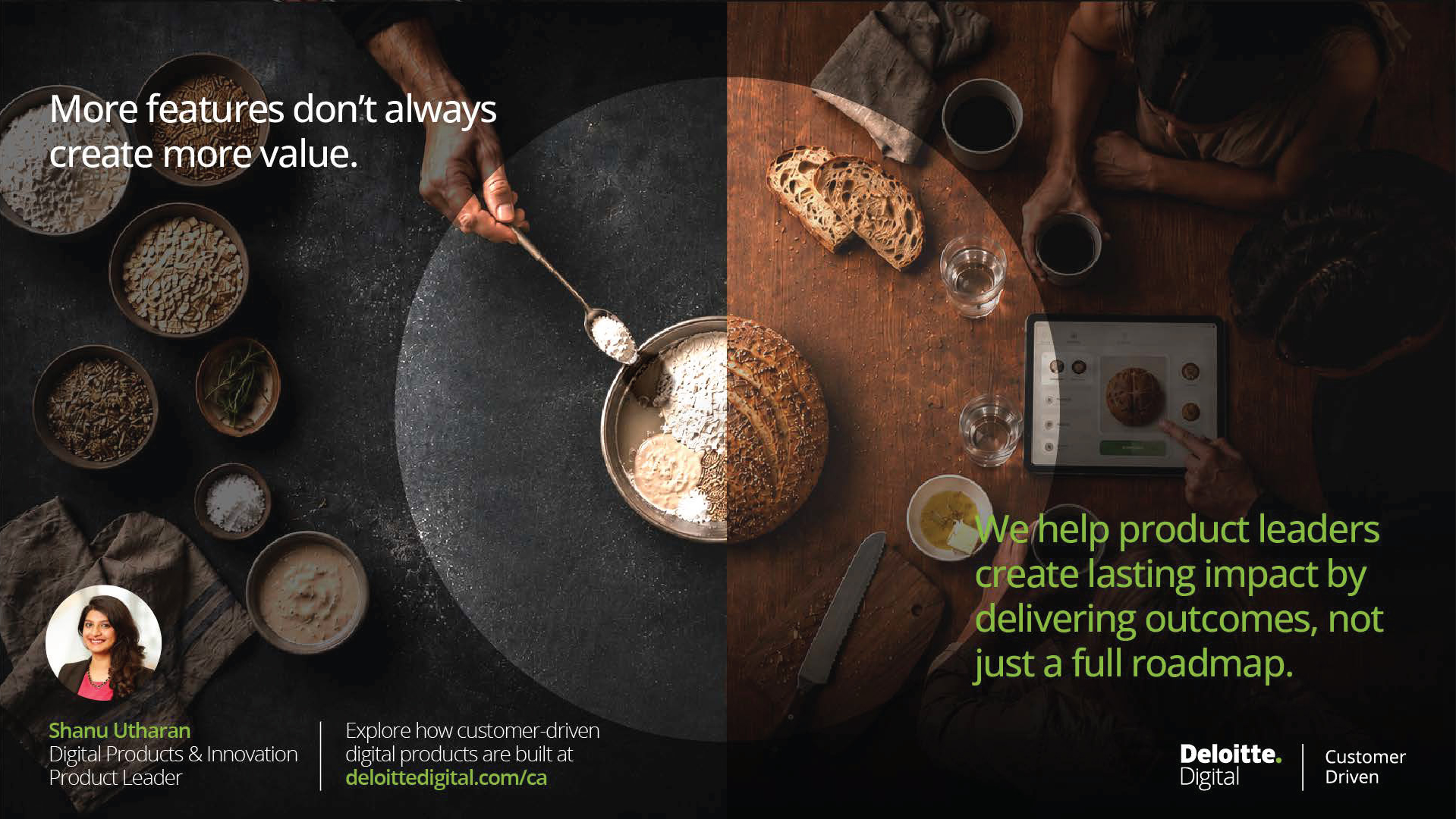 Shanu Utharan product perspective placemat from the Digital Products and Innovation campaign