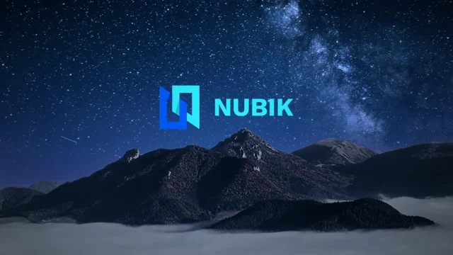 Nubik: brand signature over a mountain night sky